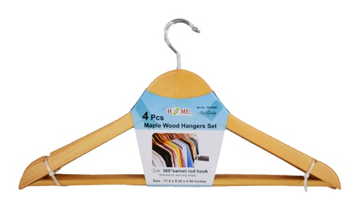 [18114-NAT] 4 pc Grade A Natural Maple Wood Clothes Hanger (24 sets/ctn)
