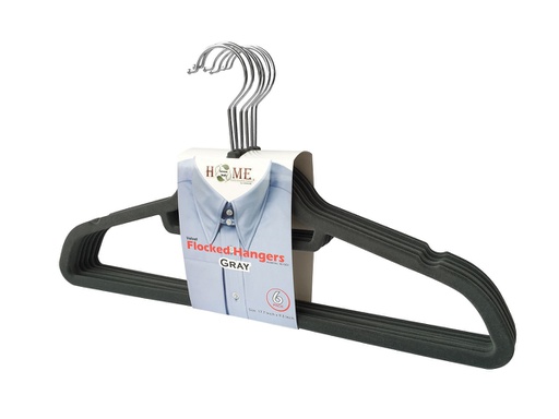 [18115GY] 6 pc Gray Clothes Hanger with Steel Hook (24 sets/ctn)