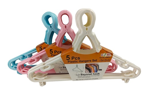 [P28513] 5 pc Plastic Hanger Set, Safety Buckle Design (24 set/ctn)