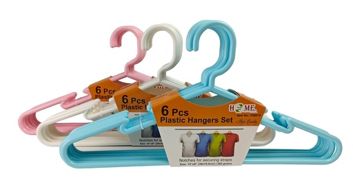 [P28514] 6 pc Plastic Hanger Set, w. Shoulder Groove (24 set/ctn)