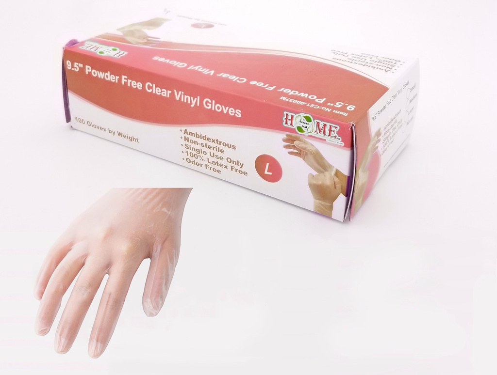 Vinyl Disposable Gloves, Powder Free, 100pc, Clear, Large (10 box/ctn)