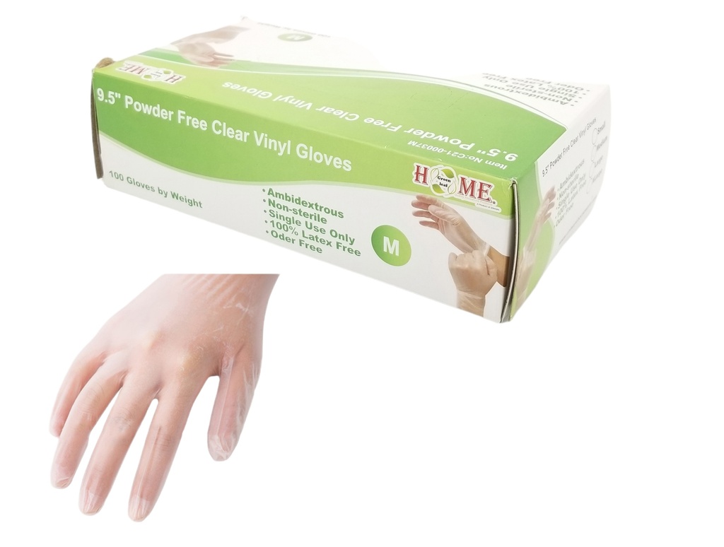 Vinyl Disposable Gloves, Powder Free, 100pc, Clear, Medium (10 box/ctn)