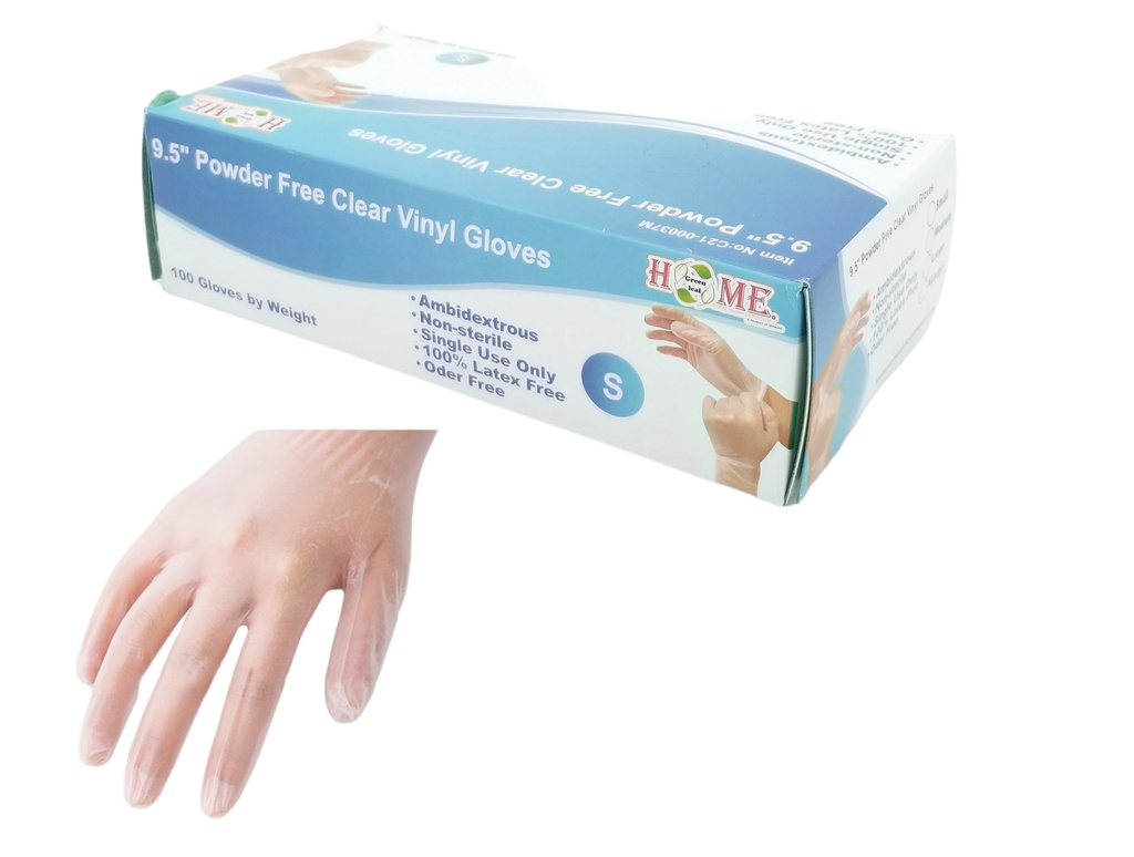 Vinyl Disposable Gloves, Powder Free, 100pc, Clear, Small (10 box/ctn)