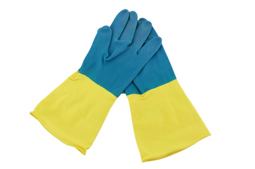 [C21-00045L] 12" Large BiColor Blue/Yellow Latex Gloves (120 pcs/ctn)