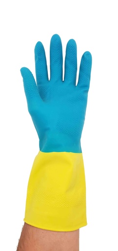 [C21-00045S] 12" Small BiColor Blue/Yellow Latex Gloves (120 pcs/ctn)