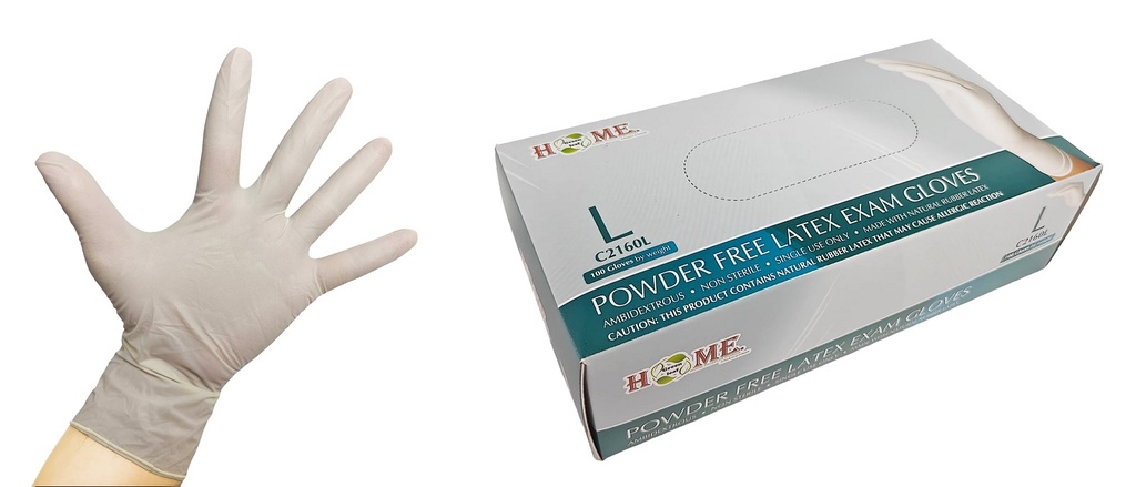 Latex Disposable Gloves, Powder Free, 100pc, White, Large (10 pc/ctn)