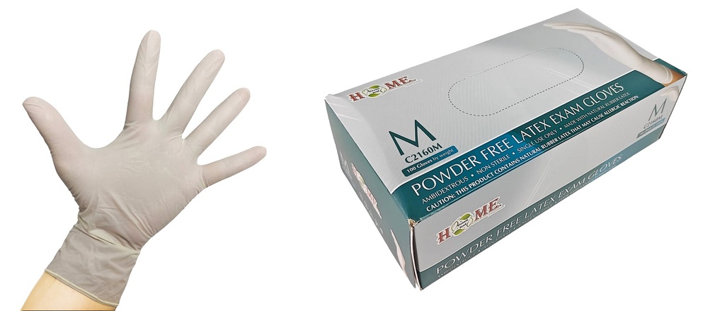 Latex Disposable Gloves, Powder Free, 100pc, White, Medium (10 pc/ctn)