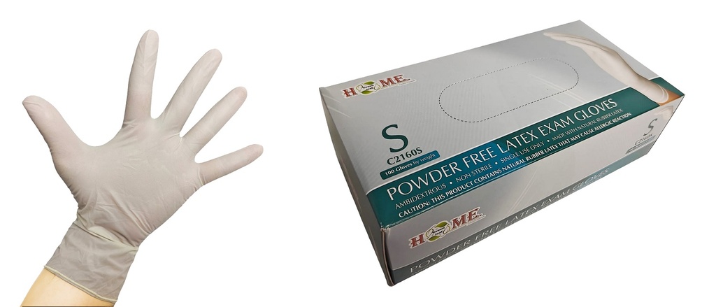 Latex Disposable Gloves, Powder Free, 100pc, White, Small (10 pc/ctn)