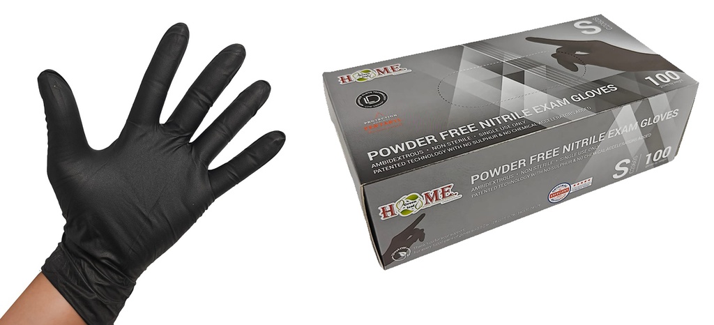 Nitrile Disposable Gloves, Powder Free, 100pc, Black, Small (10 pc/ctn)