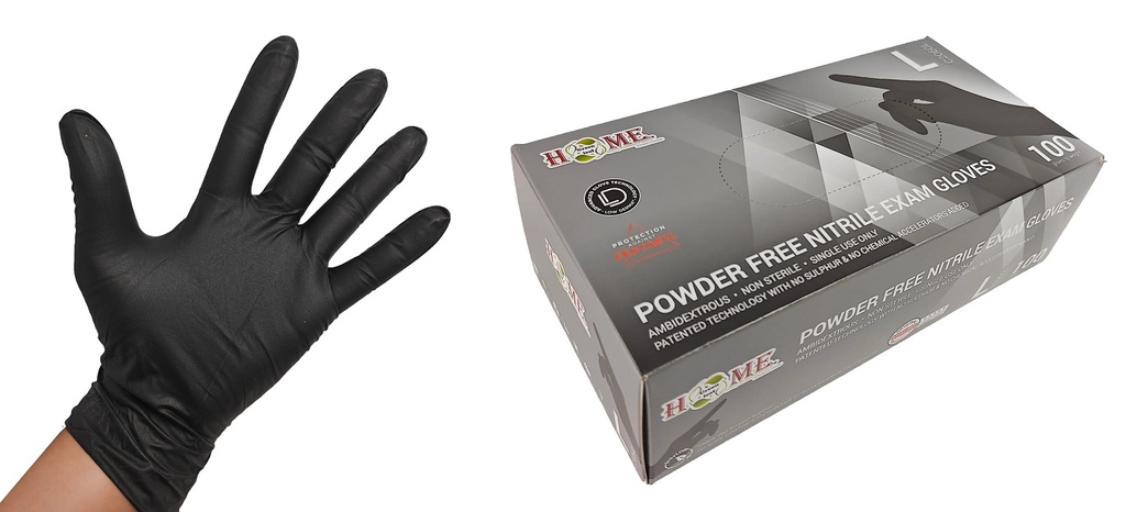 Nitrile Disposable Gloves, Powder Free, 100pc, Black, Large (10 pc/ctn)