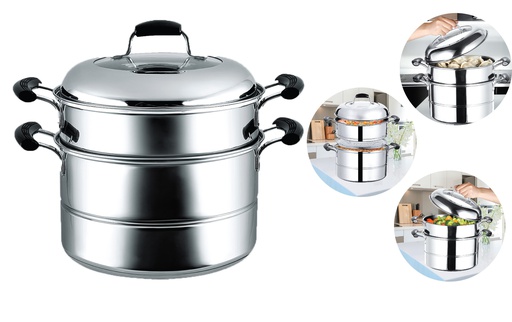 [3020-24] 9.5&quot; Stainless Steel Double Steamer (4 pc/ctn)