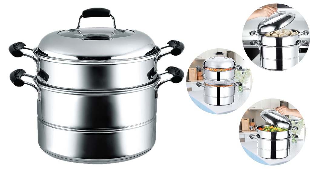 10.2&quot; Stainless Steel Double Steamer (4 pc/ctn)