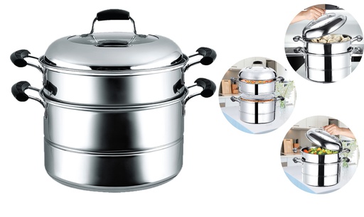 [3020-26] 10.2&quot; Stainless Steel Double Steamer (4 pc/ctn)
