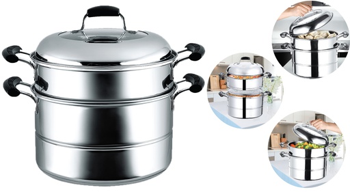 [3020-28] 11&quot; Stainless Steel Double Steamer (4 pc/ctn)