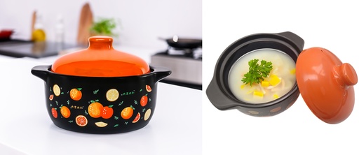 [5992] 3.8 Liter Black Ceramic Pot w. Colorful Lid (6 pc/ctn)