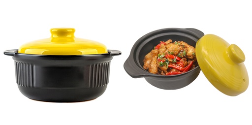 [5993] 1.1 Liter Black Ceramic Pot w. Colorful Lid (12 pc/ctn)