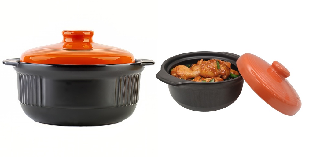 2.3 Liter Black Ceramic Pot w. Colorful Lid (8 pc/ctn)