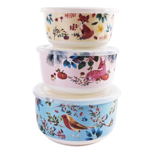 [GGA777] 3 pc Ceramic Bowl set w. Lid  (12 pc/ctn)
