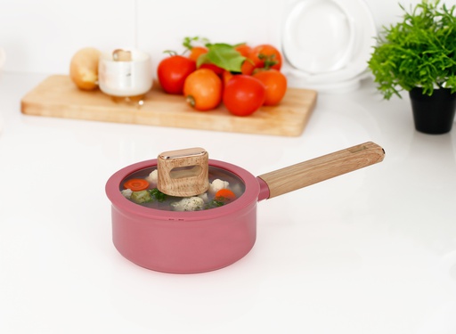 [4025-16] 6.3"(16cm) Non-Stick Alum. Sauce Pan w Glass Lid, Induction Compatible Bottom(6 pc/ctn)