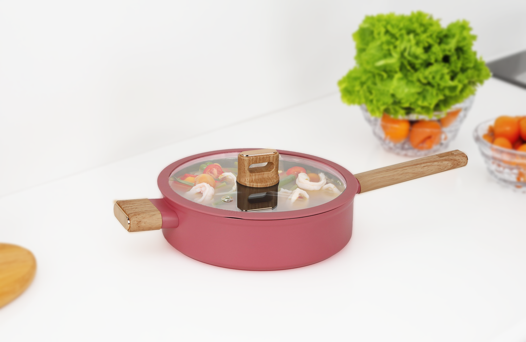 12"(30cm) Non-Stick Alum. Deep Fry Pan w Glass Lid, Induction Compatible Bottom(6 pc/ctn)