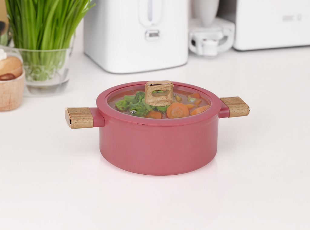12"(9.5"(24cm) Non-Stick Alum. Stock Pot w Glass Lid, Induction Compatible Bottom(4 pc/ctn)