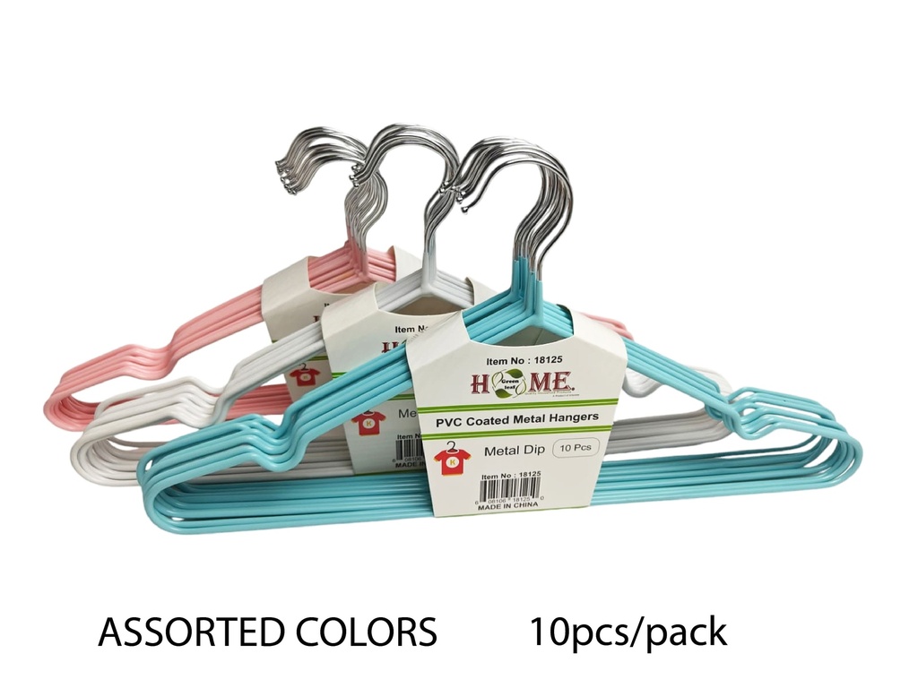10 pc PVC Coated Metal Hangers Set, Assorted Colors (48 sets/ctn)