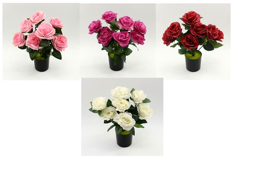 [FL6671] 7 Head 10cm Rose Bouquet, Potted Flower,35cm H(12 pot/ctn)