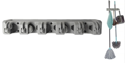 [C21-00006] Broom Organizer Mop Holder, 5 Holders + 6 Hooks (12 pc/ctn)