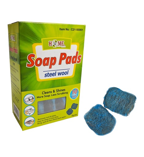 [C21-00061] 10 pc Steel Wool Soap Pads (48 box/ctn)