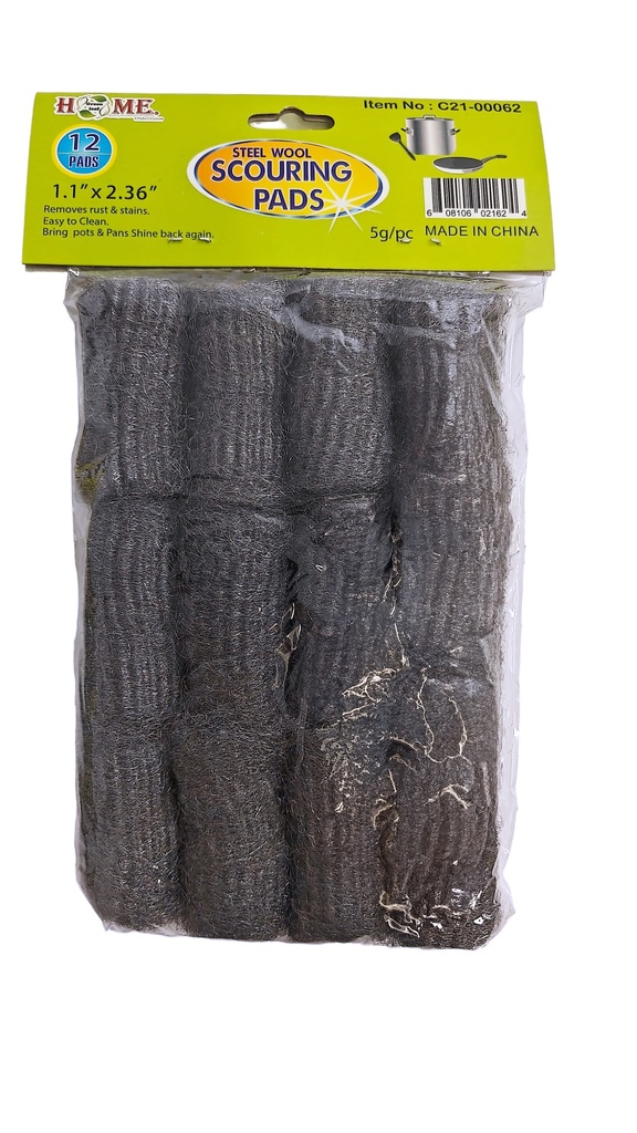 12 pc Steel Wool Scouring Pads (48 bag/ctn)
