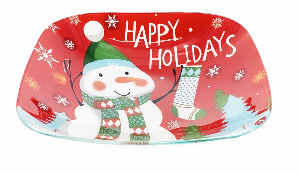 14" Glass Christmas Square Bowl (12 pcs/ctn)