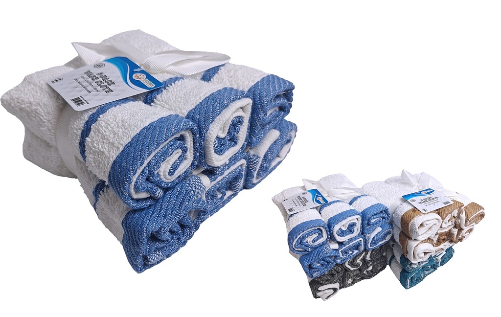 6 pc 12x12" Wash Cloth Set, 100% Cotton, 410 gsm (24 set/ctn)