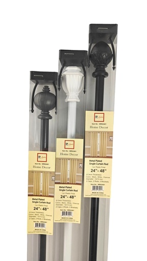 [WR02401] 24-48" Single Curtain Rod set, Mixed Colors, 2 brackets PVC box   (12 set/ctn)