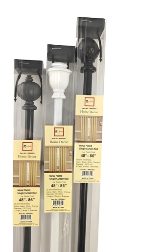 [WR04801] 48-86" Single Curtain Rod set, Mixed Colors, 2 brackets PVC box  (12 set/ctn)