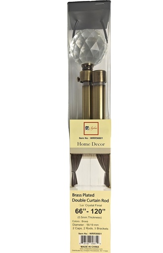 [WRR56601] 66-120" Double Crystal Rod, Antique Brass (10 sets/ctn)