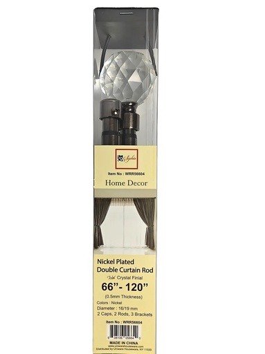 [WRR56604] 66-120" Double Crystal Rod,  Black Nickel (10 sets/ctn)