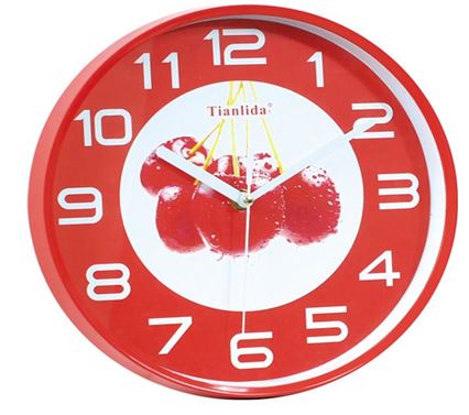 10" Red Round Plastic Cherry Face Wall Clock (12 pcs/ctn)
