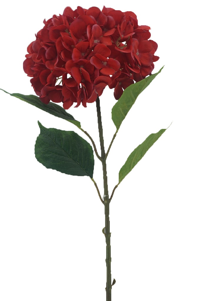 Hydrangea, 22cm, w. 68cm Stem, 4 Leaves, Red (240 pc/ctn)
