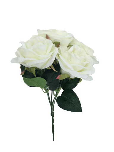 [FL6605-WH] 5 pc White Rose Head (72 pcs/ctn)