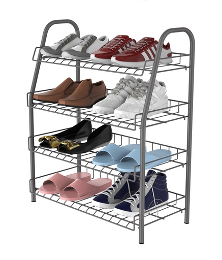 [18405GY] 4 Tier Gray Metal Shoe Rack (6 pcs/ctn)