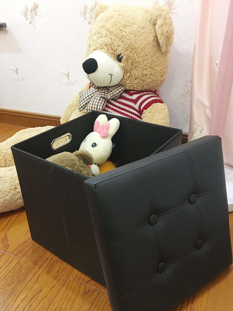15" Black Leather Ottoman Style Storage Bin (6 pcs/ctn)