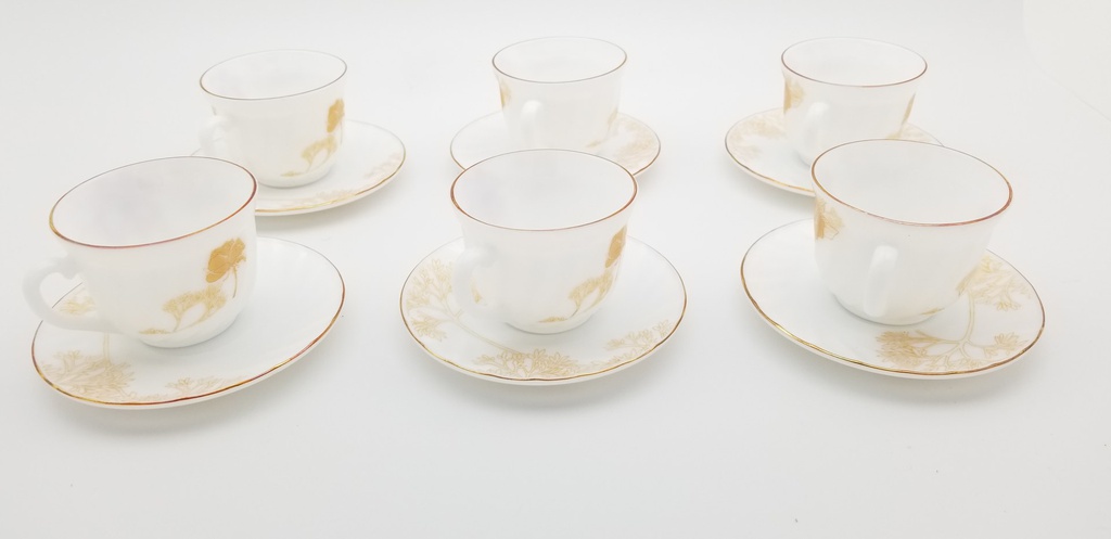 12 pc Opal Glass Gold Flower Cup and Saucer Set (12 sets/ctn