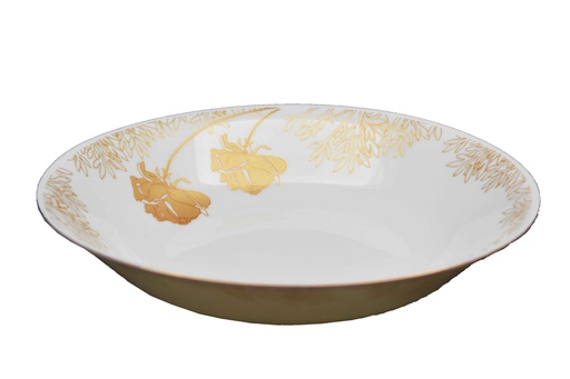 [GA202-110] 11" Opal Glass Gold Flower Shallow Bowl (12 pcs/ctn)