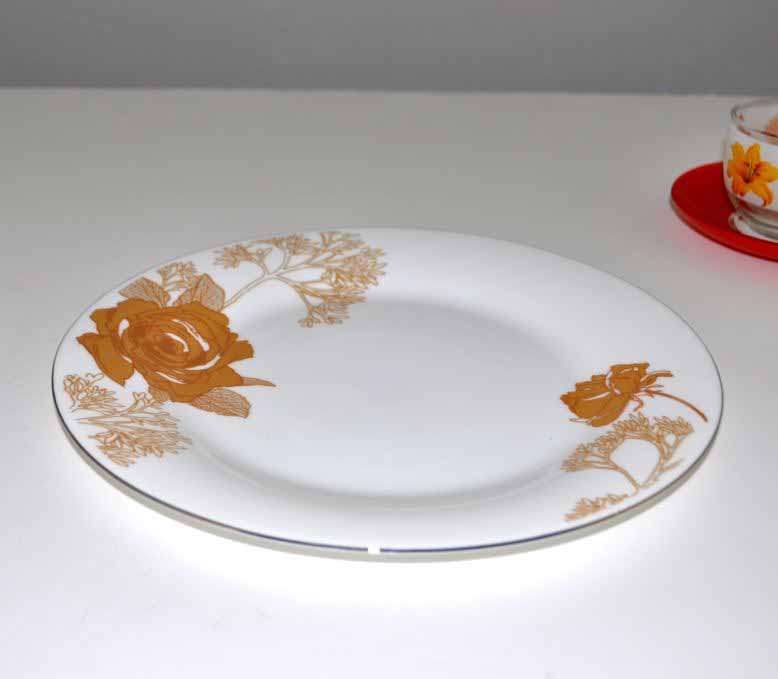 10" Opal Glass Gold Flower Dinner Plate (36 pcs/ctn)