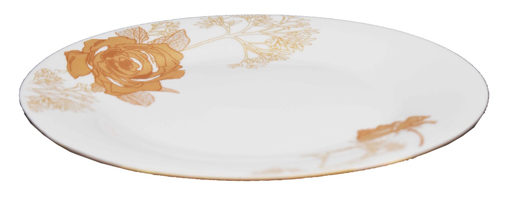 11" Opal Glass Gold Flower Dinner Plate (36 pcs/ctn)