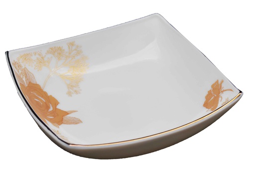 [GA603-100] 10" Opal Glass Gold Flower Square Plate (18 pcs/ctn)