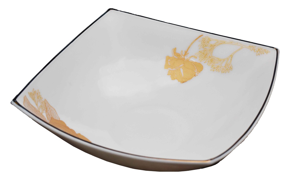 11.5&quot; Opal Glass Gold Flower Square Plate (18 pcs/ctn)