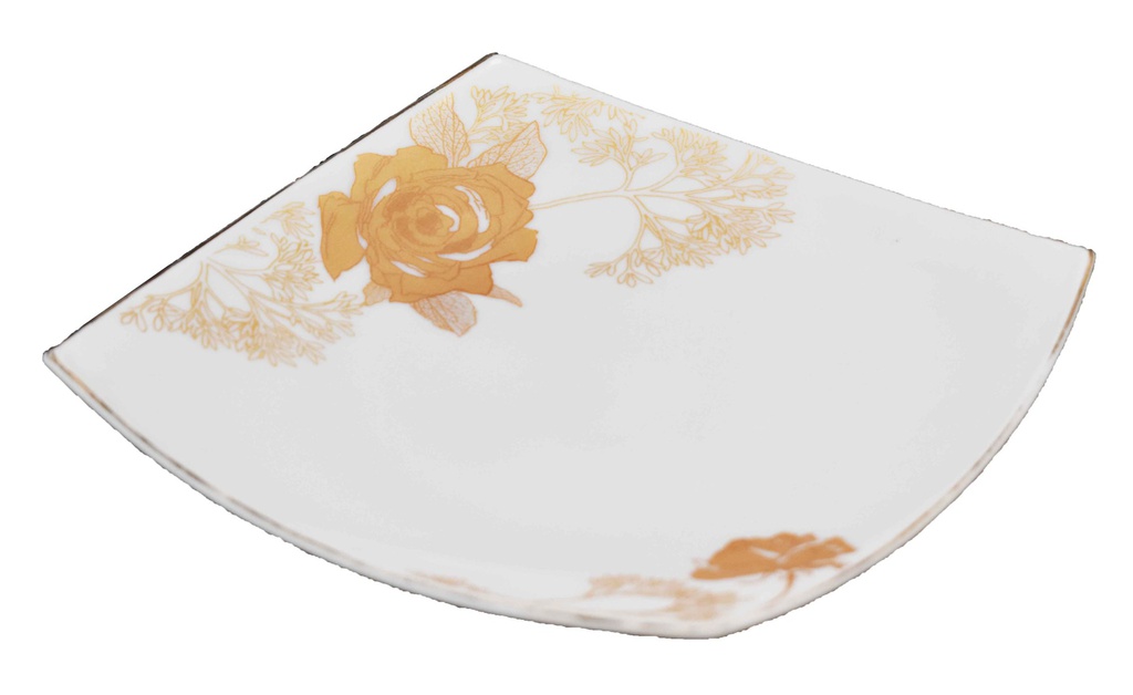 13&quot; Opal Glass Gold Flower Square Plate (36 pcs/ctn)