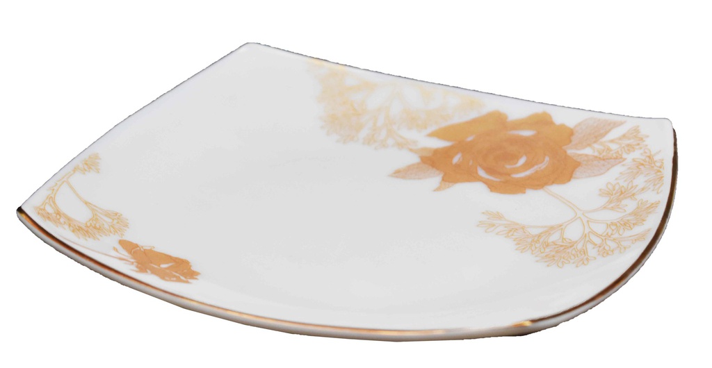 8.5" Opal Glass Gold Flower Square Plate (36 pcs/ctn)