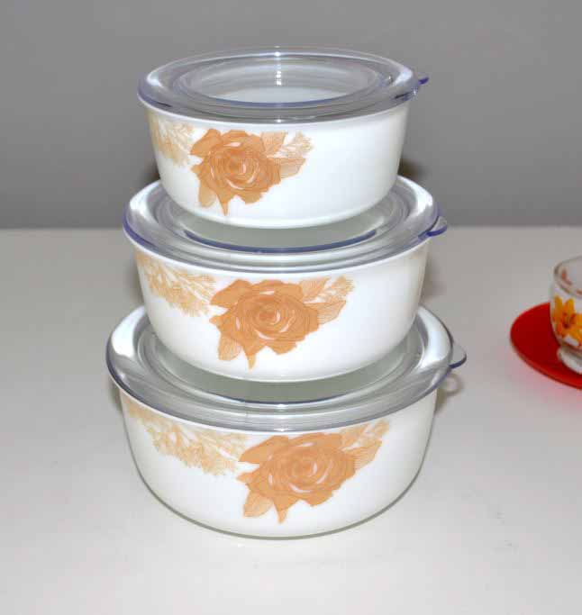 3 pc Opal Glass Gold Flower Food Container Set (12 sets/ctn)